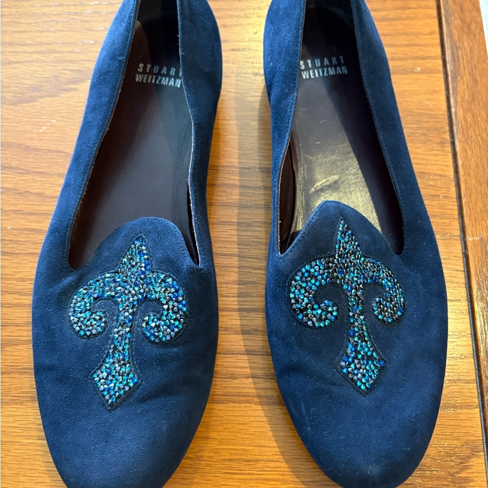 Stuart Weitzman Navy Embellished Loafers